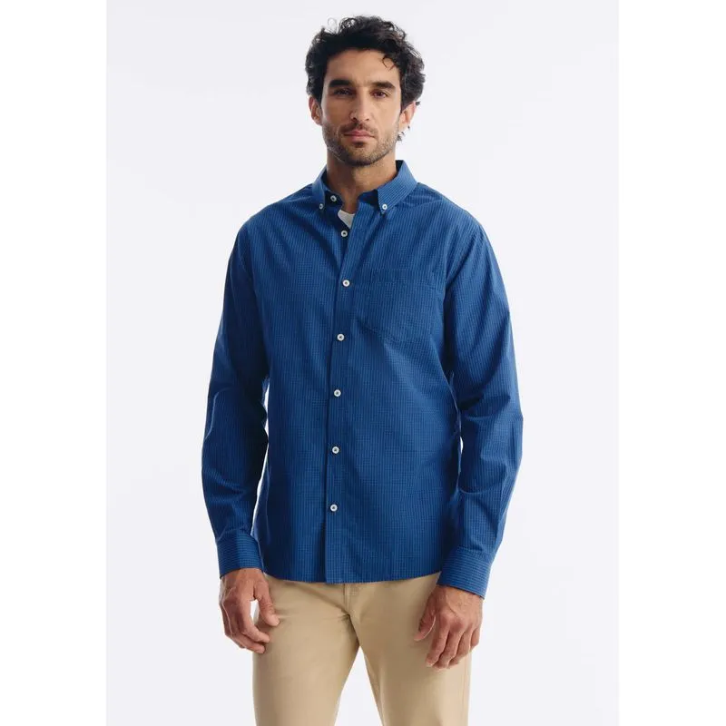 Camisa Básica Masculina Manga Longa Fio Tinto - Azul M