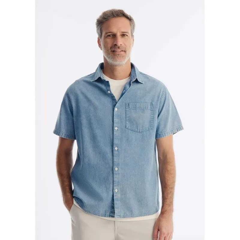 Camisa Jeans Masculina Manga Curta - Azul XG