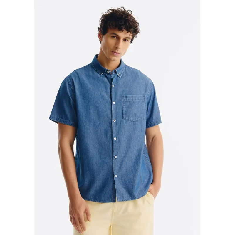 Camisa Jeans Masculina Manga Curta - Azul M