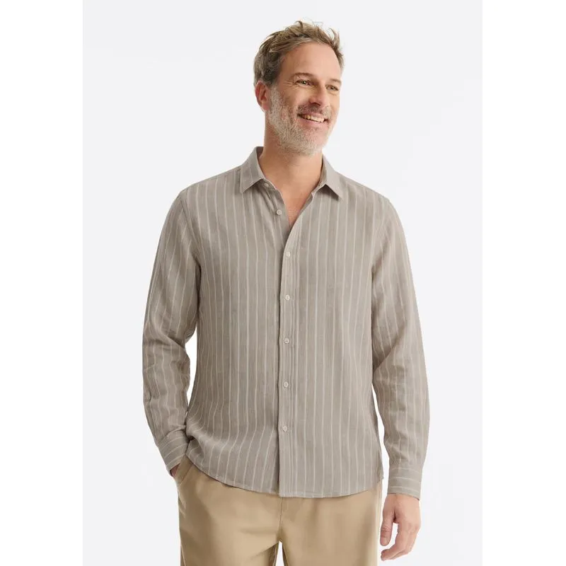 Camisa Masculina Manga Longa Listrada Com Linho - Verde P