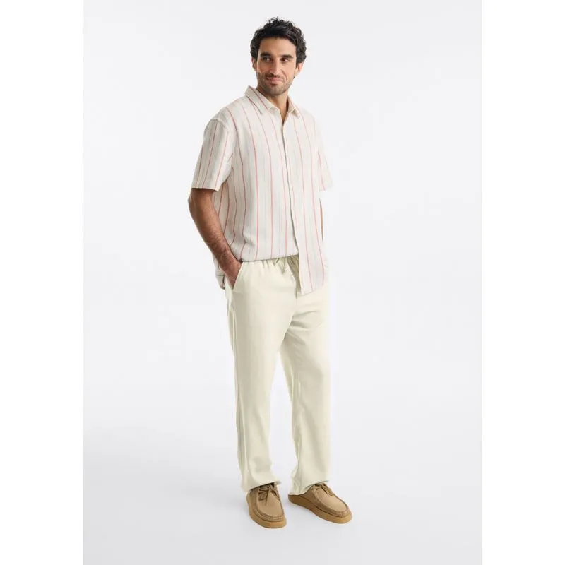 Calça Básica Masculina Taper Em Linho - Creme XG