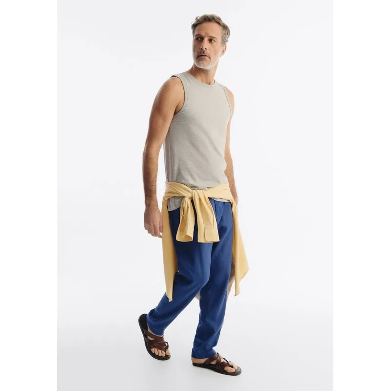 Calça Masculina Reta Com Linho - Azul 040