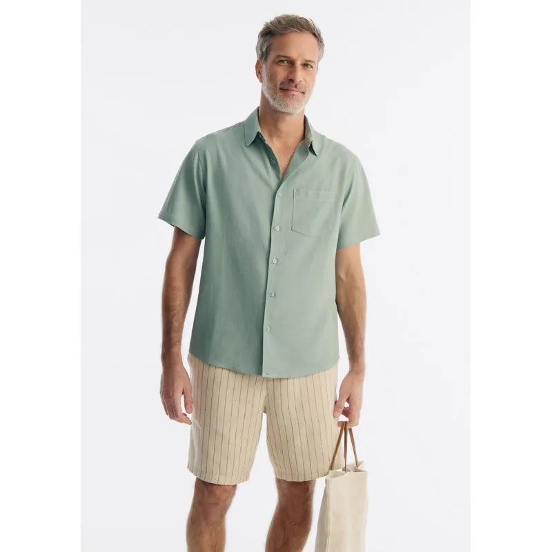 Camisa Básica Masculina Manga Curta Em Linho - Verde XXG