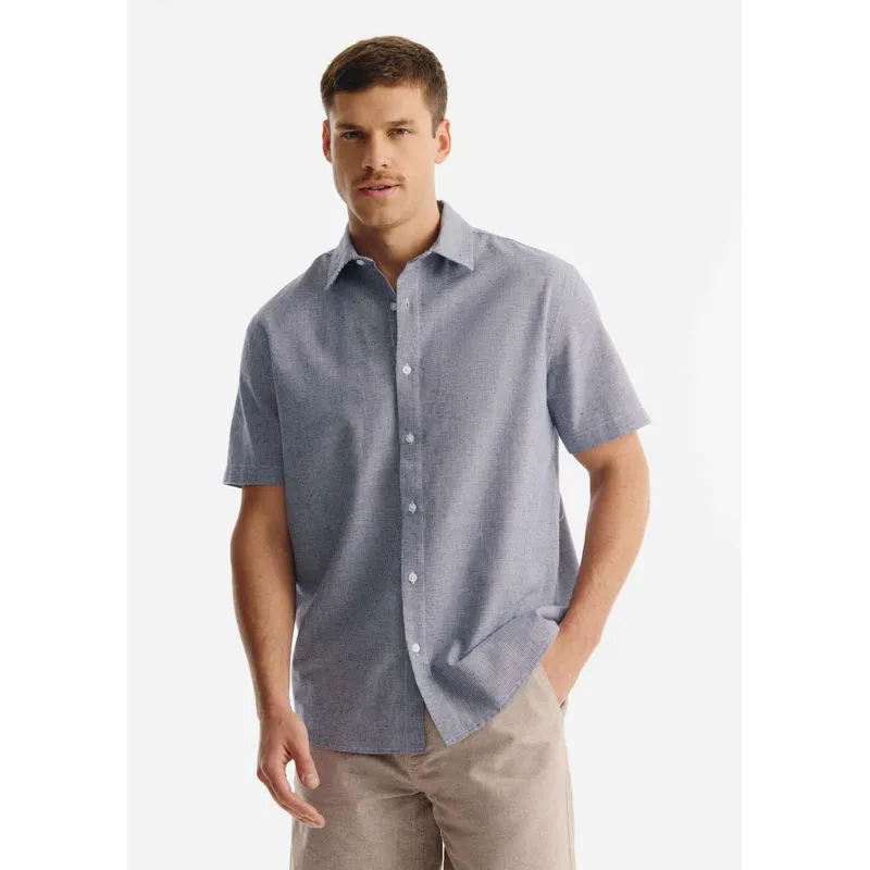 Camisa Masculina Manga Curta Fio Tinto Listrada Em Linho - Cinza G