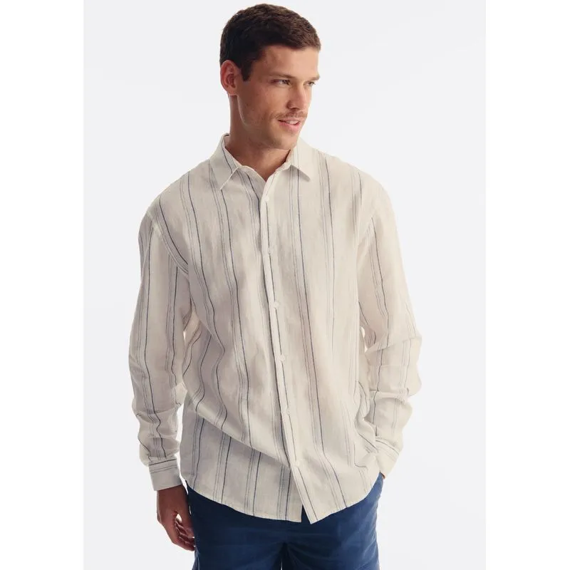 Camisa Masculina Manga Longa Listrada Em Linho - Verde G