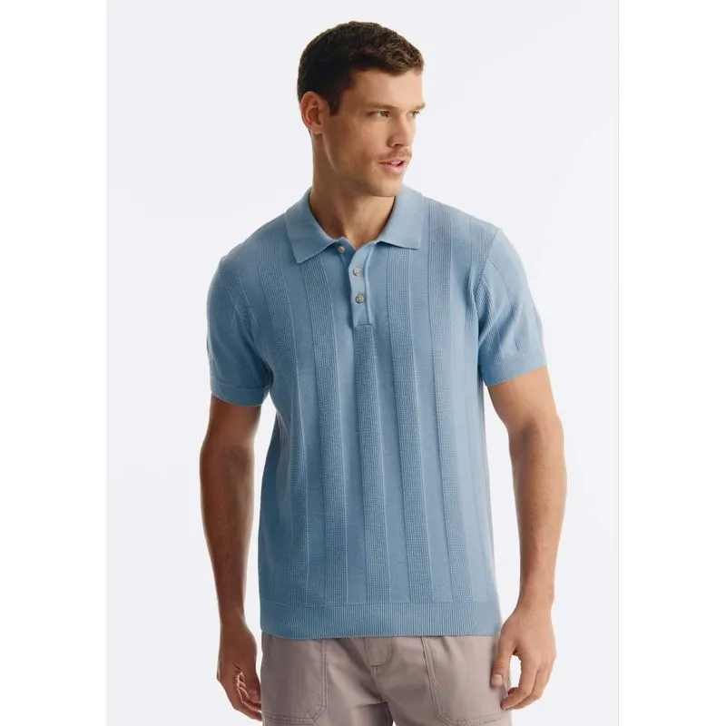Polo Masculina em Tricô Texturizado - Azul XXG