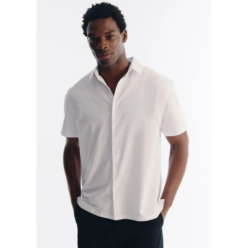 Camisa Masculina Manga Curta Em Linho - Off white XG
