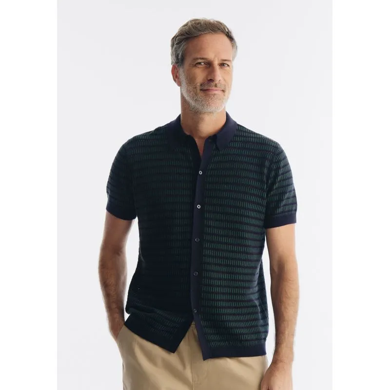 Camisa Masculina Manga Curta Em Tricô Texturizado - Azul M