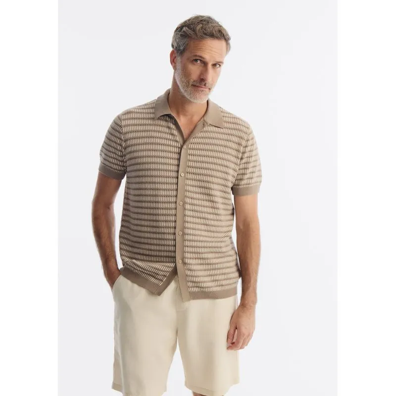 Camisa Masculina Manga Curta Em Tricô Texturizado - Bege XG