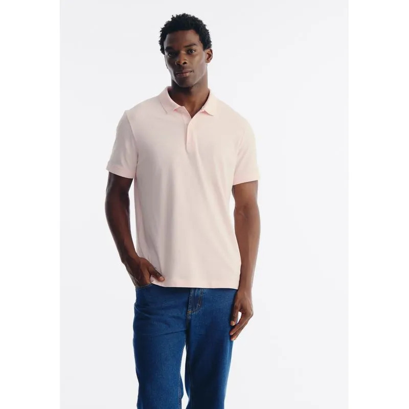 Polo Masculina Manga Curta Em Piquet - Rosa G