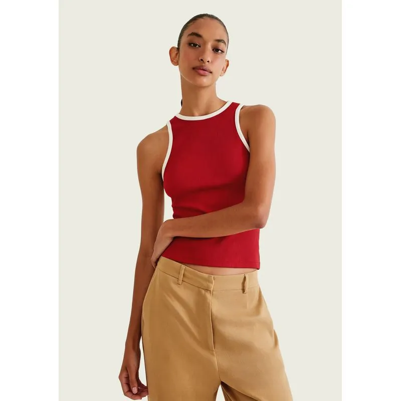 Regata Feminina Friso Contrastante - Vermelho XXG