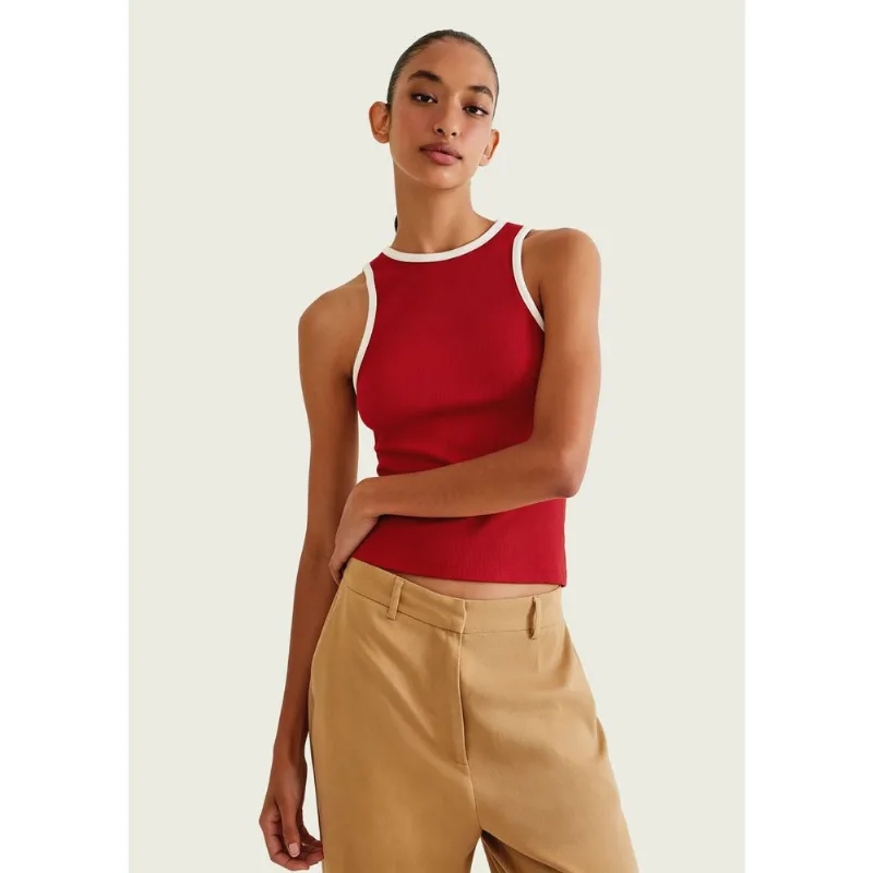 Regata Feminina Friso Contrastante - Vermelho EXG
