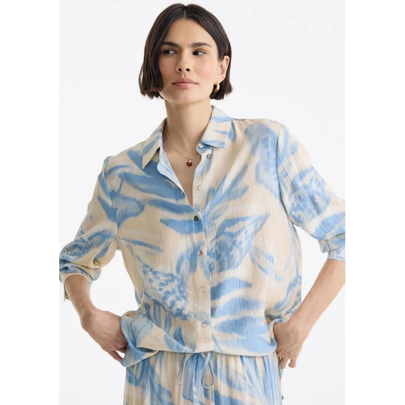 Camisa Feminina Manga Longa Estampada Em Viscose Crinkle - Off white XP