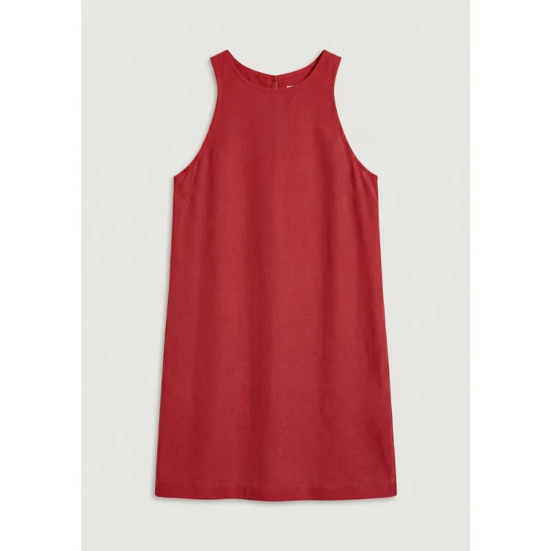 Vestido Curto Evasê Com Linho - Vermelho M