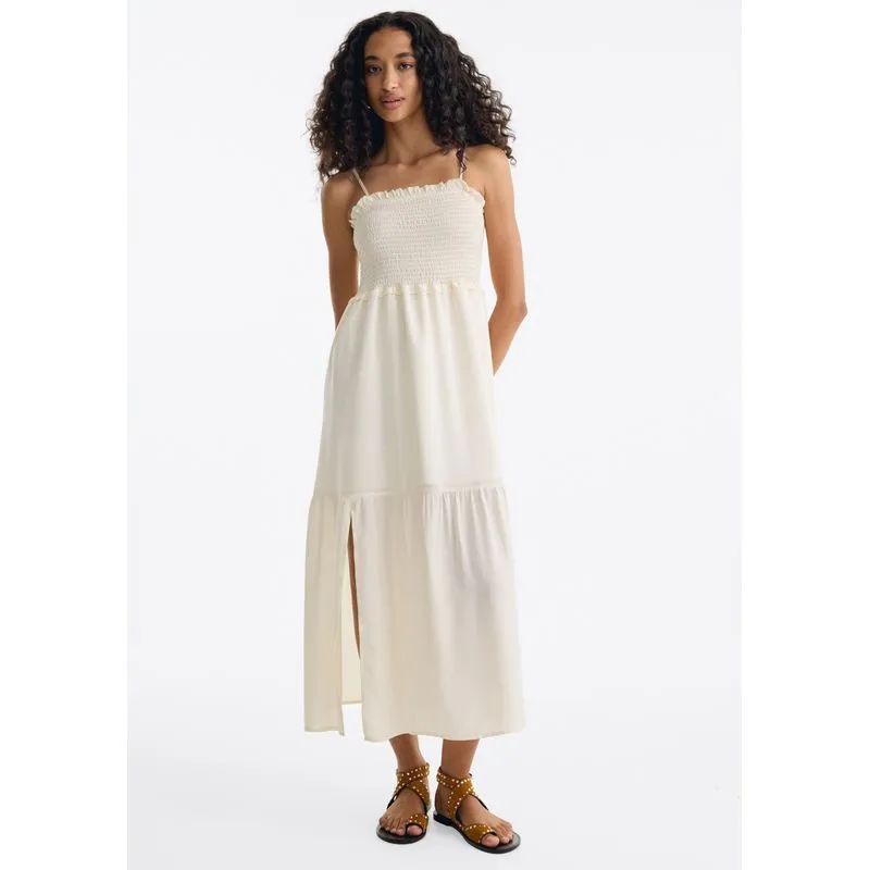 Vestido Midi Alças Finas Em Viscose - Creme P