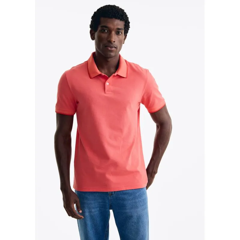 Camisa Polo Básica Masculina Manga Curta Em Piquet - Salmão P