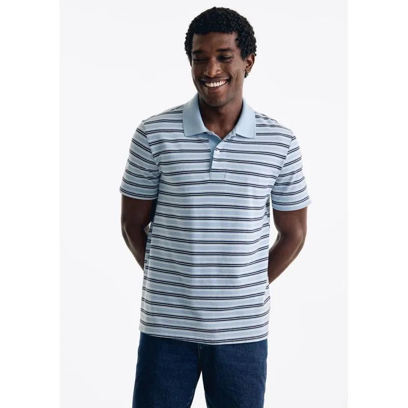 Camisa Polo Masculina Em Piquet Fio Tinto - Azul XG