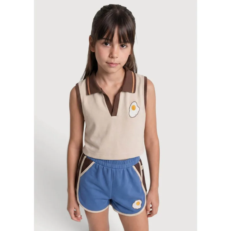 Polo Infantil Menina Ovo Frito Hering Kids + Renata Vanzetto - Bege 004