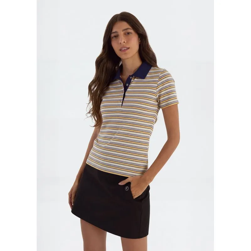 Polo Feminina Super Slim Em Ribana - Azul G