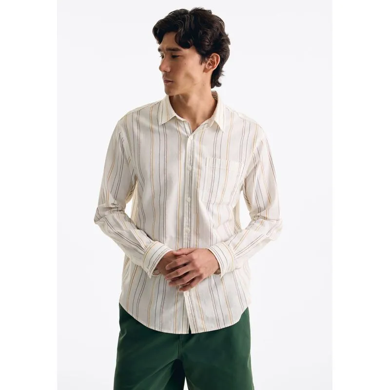 Camisa Masculina Manga Longa Listrada Em Linho - Vermelho M