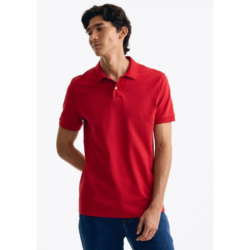 Polo Masculina Manga Curta Em Malha Premium - Vermelho XG