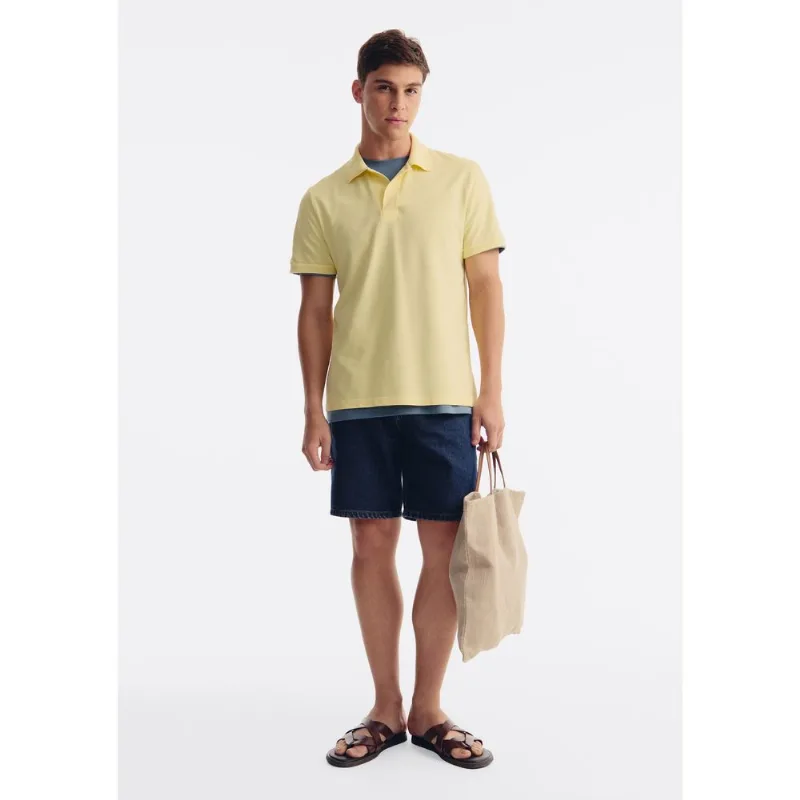 Polo Masculina Manga Curta Em Malha Premium - Amarelo XXG