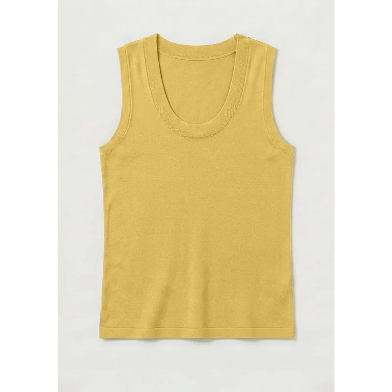 Regata Feminina Slim Decote U Em Tricô De Viscose - Amarelo P