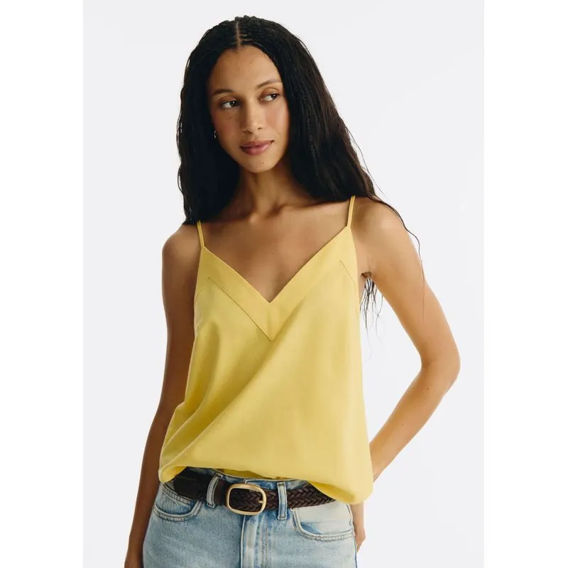 Regata Feminina Decote V Em Linho - Amarelo P