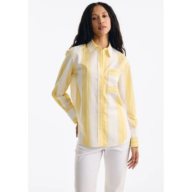 Camisa Feminina Listrada Em Linho Com Estampa - Amarelo XP