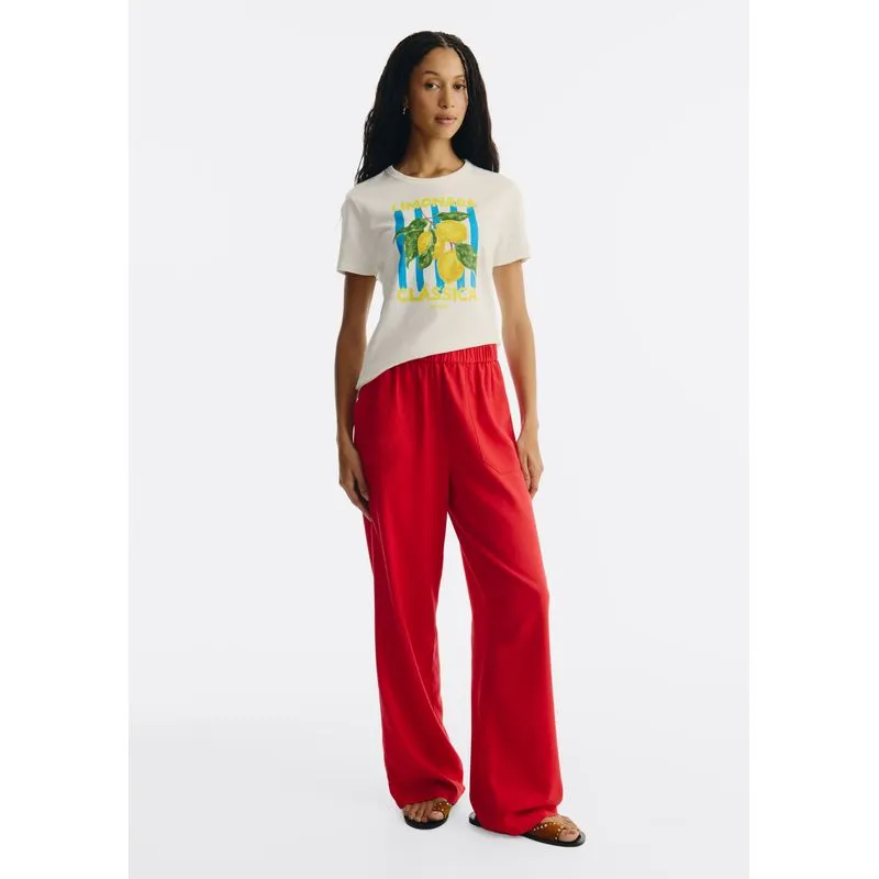 Calça Feminina Reta Em Viscolinho - Vermelho 036
