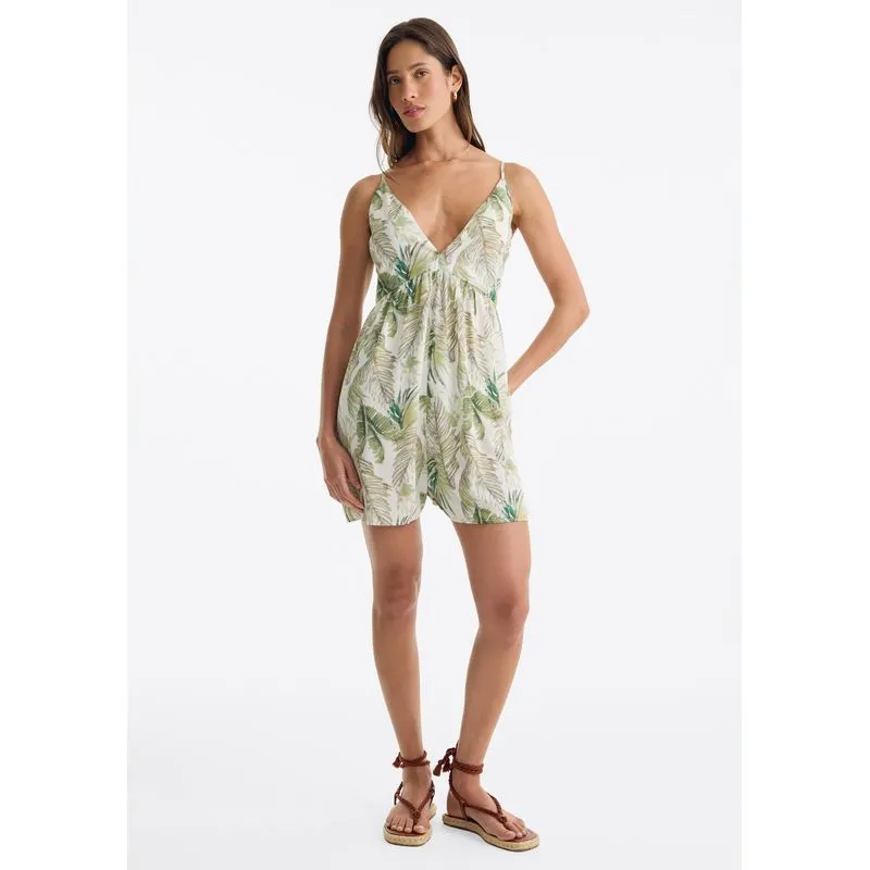 Macaquinho Estampado Curto Decote V - Verde M