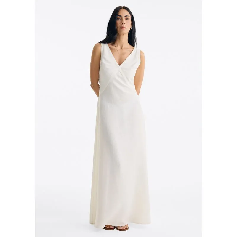Vestido Midi Evasê Com Recortes - Off white XG