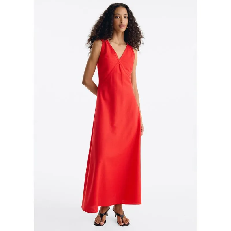 Vestido Midi Evasê Com Recortes - Vermelho P