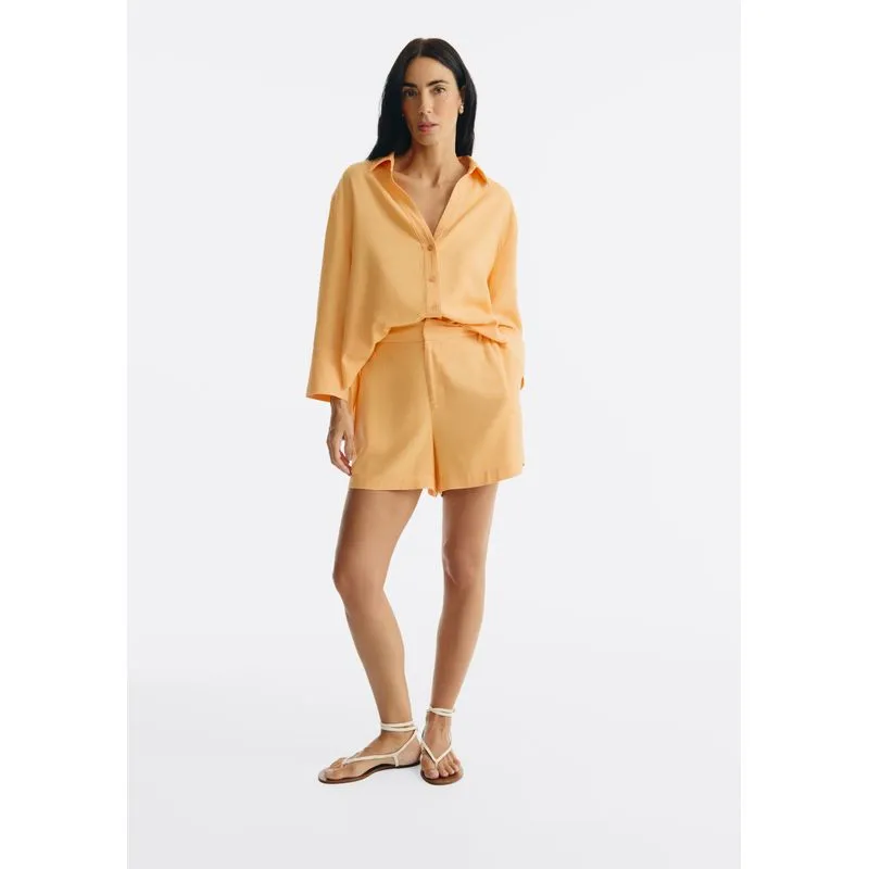 Shorts Feminino Reto Em Viscolinho - Laranja 046
