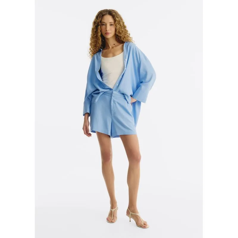 Shorts Feminino Reto Em Viscolinho - Azul 044