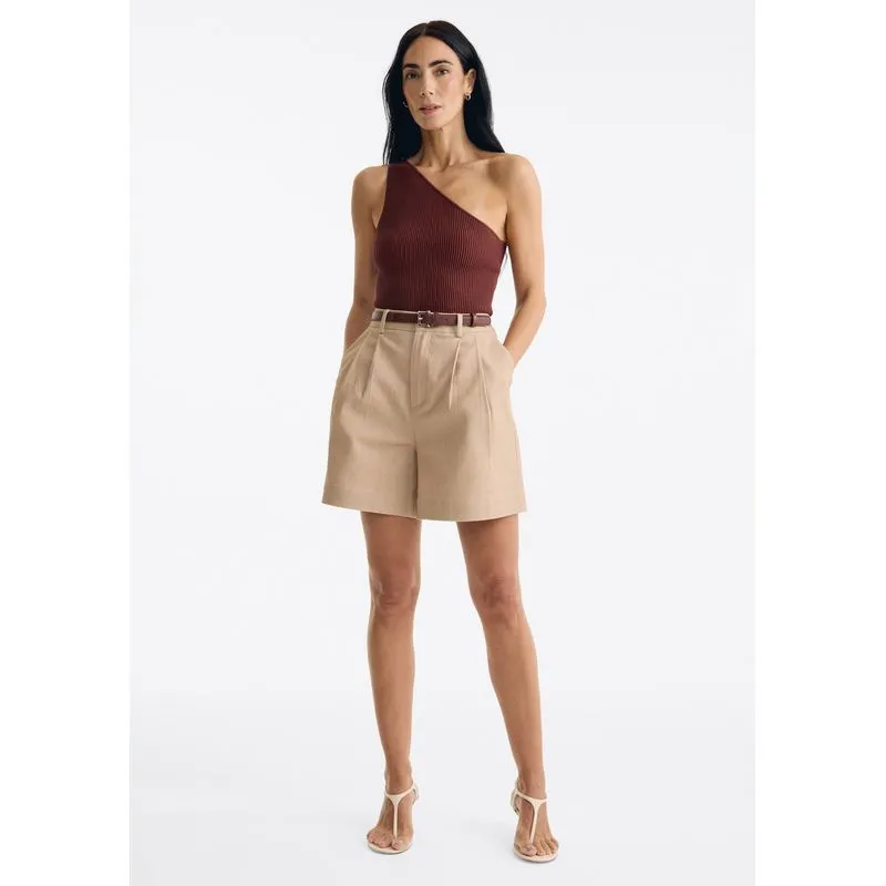 Shorts Feminino Reto Em Alfaiataria - Bege 038