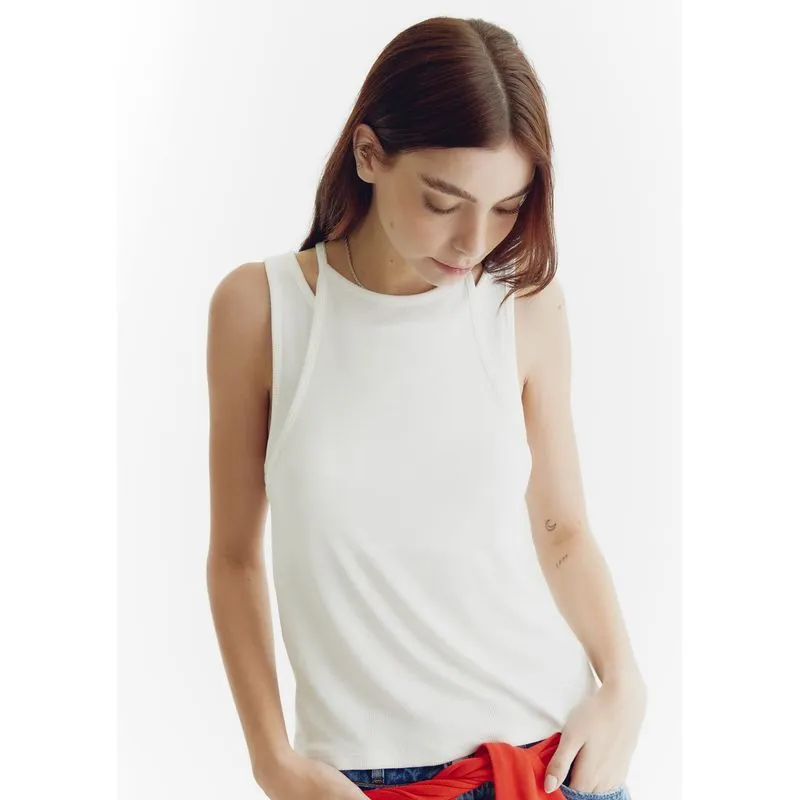 Regata Feminina Com Sobreposição - Off white P
