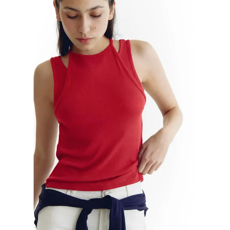 Regata Feminina Com Sobreposição - Vermelho M