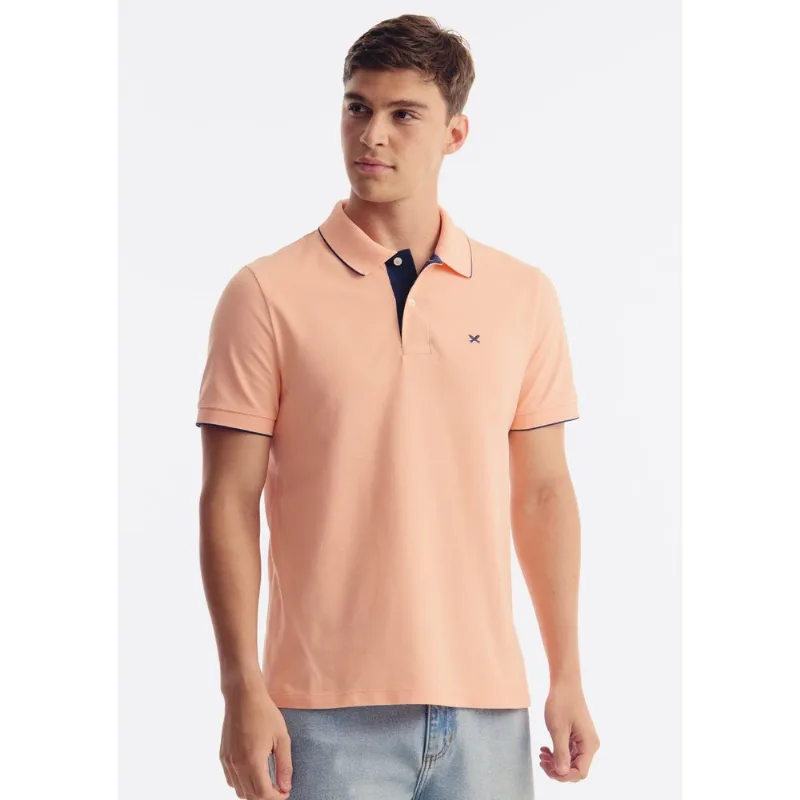 Polo Masculina Com Bordado Em Malha Premium - Salmão G