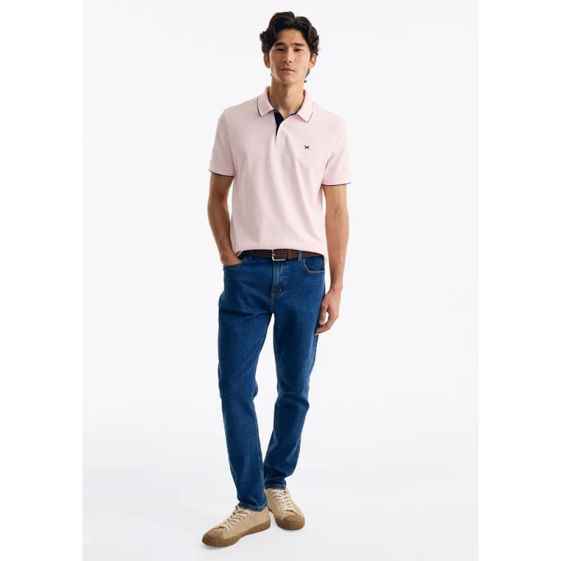 Polo Masculina Com Bordado Em Malha Premium - Rosa EXG