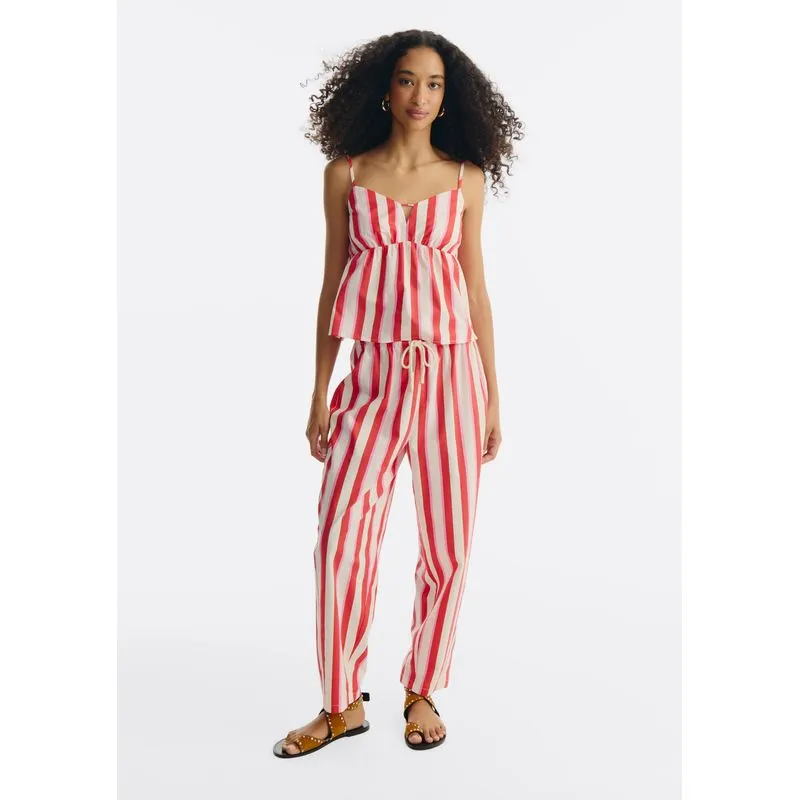 Calça Feminina Reta Em Tricoline Com Amarração - Vermelho XP