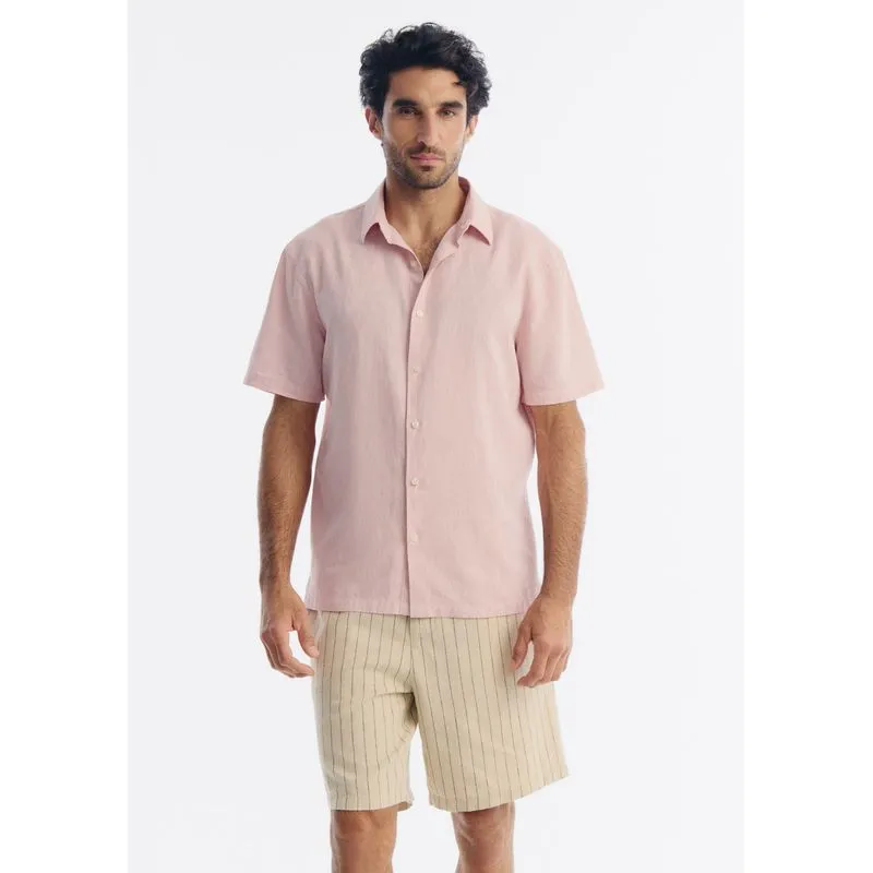 Camisa Masculina Manga Curta Em Linho - Rosa G