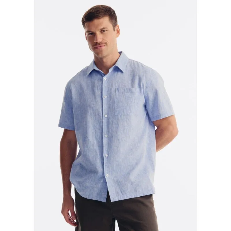 Camisa Masculina Manga Curta Em Linho - Azul G