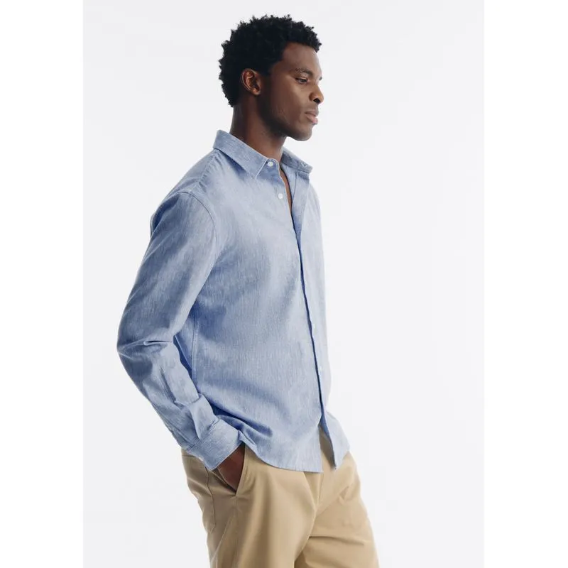 Camisa Masculina Manga Longa Em Linho - Azul G