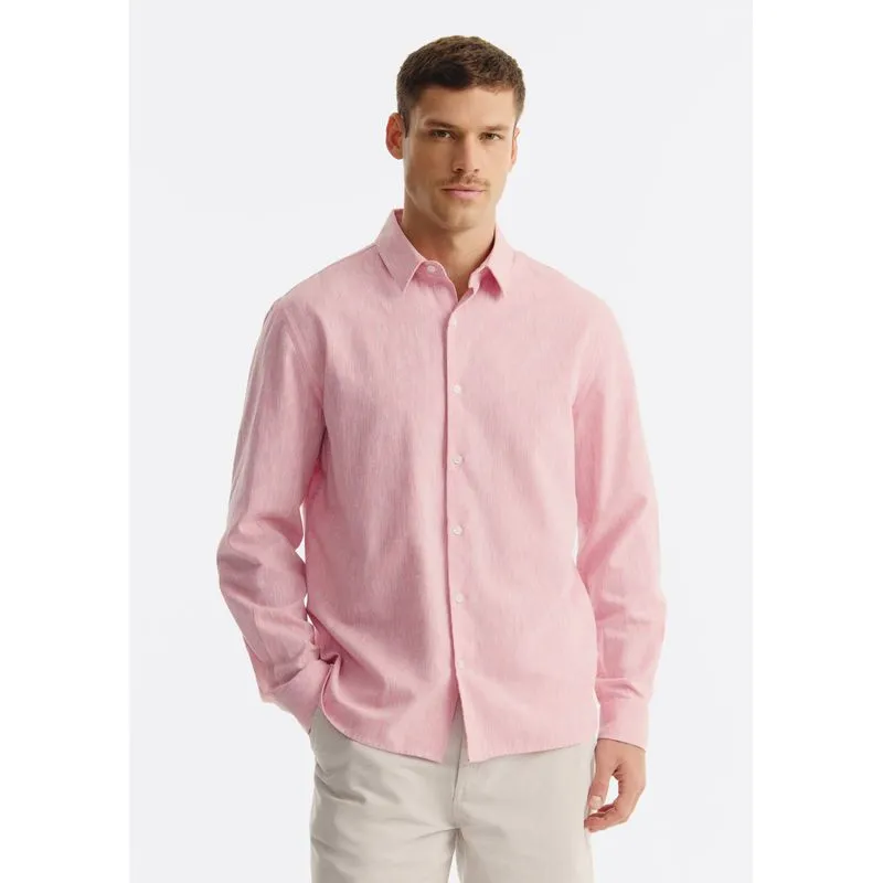 Camisa Masculina Manga Longa Em Linho - Rosa G
