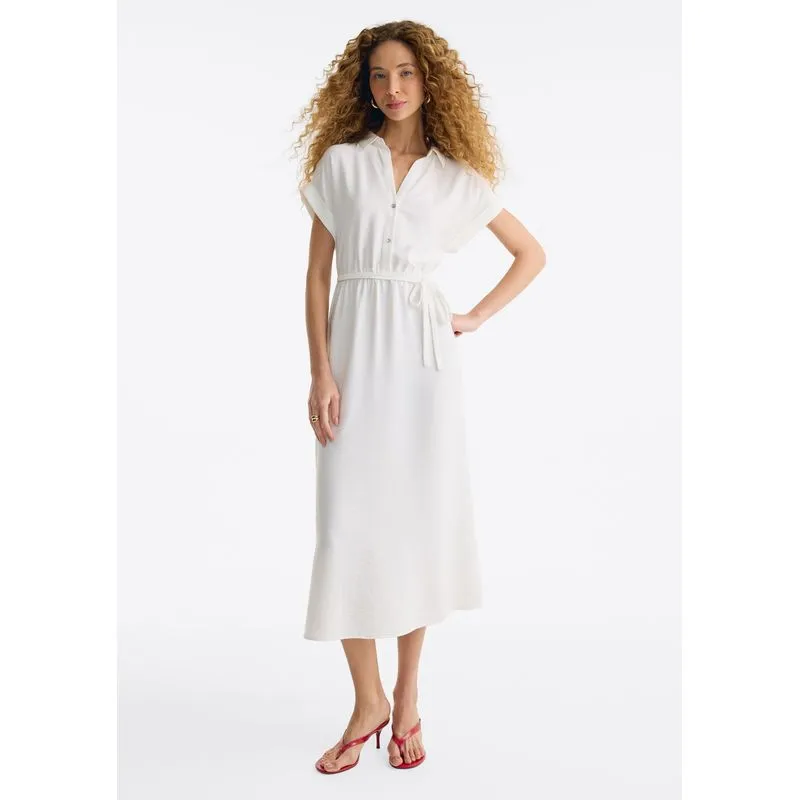 Vestido Chemise Midi Em Viscose Texturizada - Off white M
