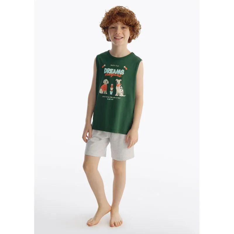 Pijama Infantil Regata e Bermuda Moletinho Hering Kids - Verde 004