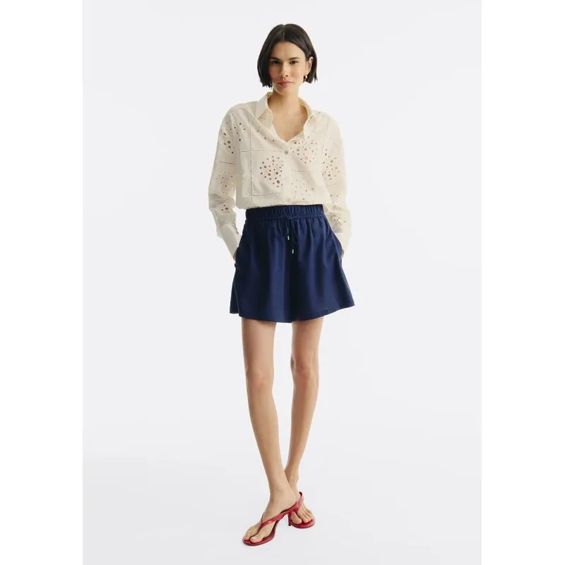 Shorts Feminino Em Linho Com Amarração - Azul 036
