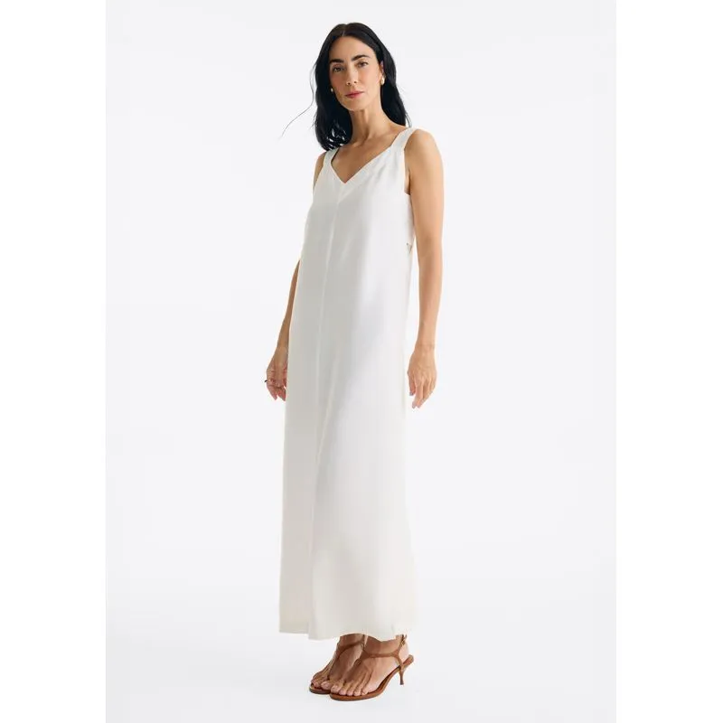 Vestido Midi Em Viscose Com Amarração - Off white XP