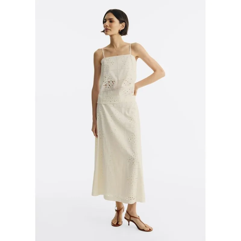 Saia Midi Evasê Em Laise Concha - Off white M